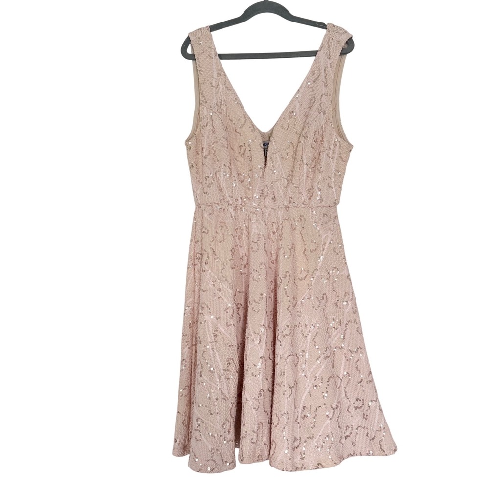 Bailey Blue Fit and Flare Dress Women L Blush Pink Sequin Lace V-Neck 3JTIN0454